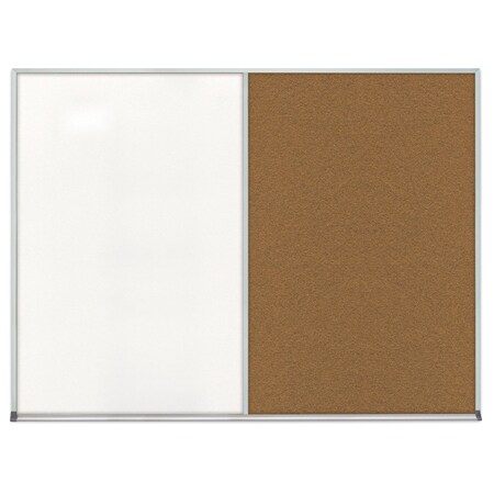 United Visual Products Double Door Radius Corkboard, 60"x36", Sat UV7004RC-SATIN-BUFF